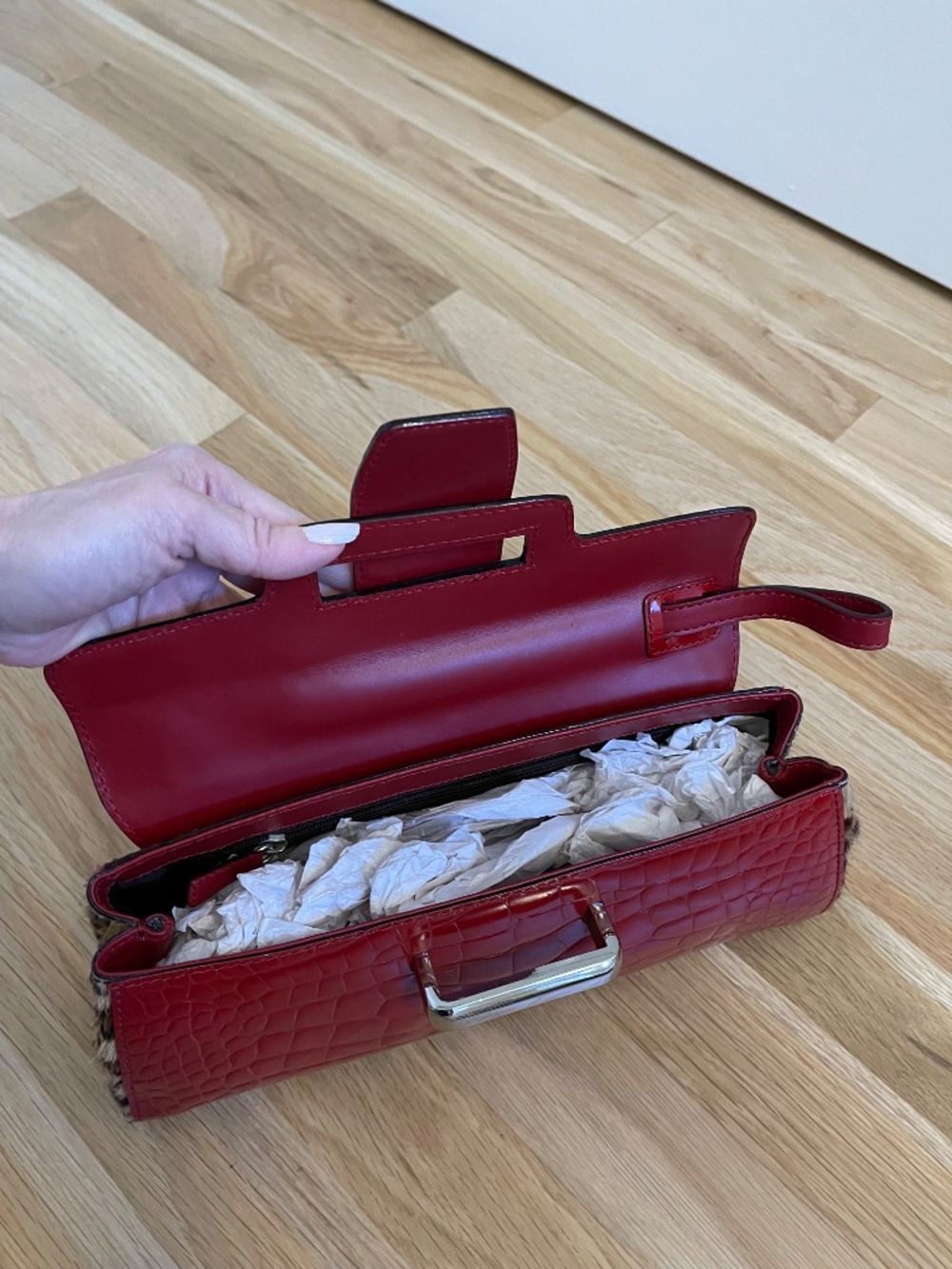 Adrienne Vittadini Deep Red & Animal Print Clutch / Wristlet Bag, Never Used - Picture 7 of 16